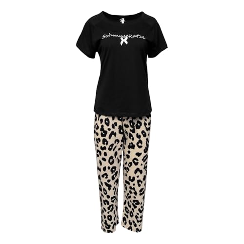 Louis & Louisa Damen Schlafanzug Pyjama-Set Capri 'Schmusekatze', Farbe:Mehrfarbig, Wäschegröße:M, Artikel:-schwarz/Leo Allover von Louis & Louisa