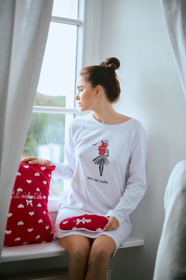 Louis & Louisa Nachthemd Louis und Louisa Damen Nachthemd Oversize "Mädchen mit Geschenke" liebevoller Druck von Louis & Louisa