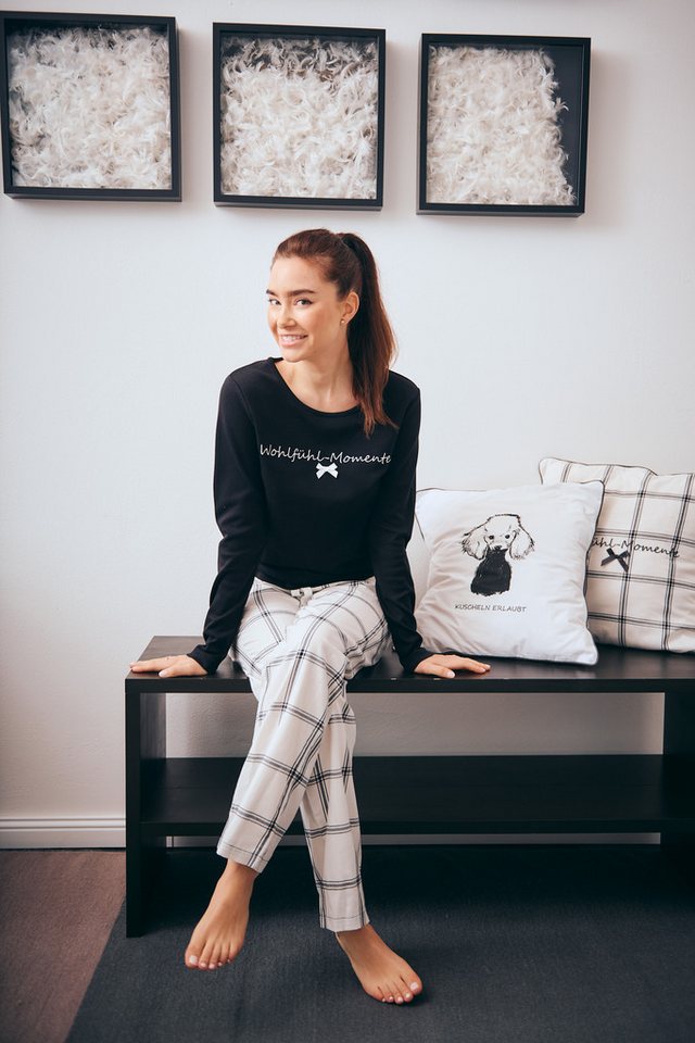 Louis & Louisa Pyjama Louis & Louisa Damen Pyjama Basic schwarz/flanell "Wohlfühl-Momente" von Louis & Louisa