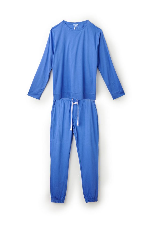 Louis & Louisa Pyjama Louis & Louisa Herren Basic Pyjama blau, 100 % Baumwolle von Louis & Louisa