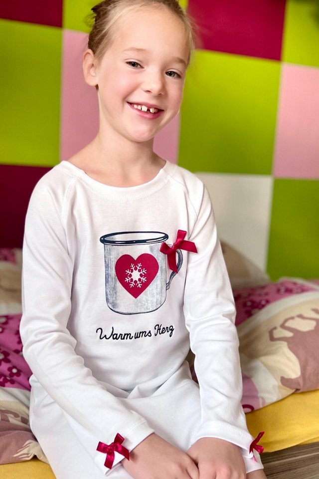 Louis & Louisa Pyjama Nachthemd Kinder - WARM UMS HERZ - weiß von Louis & Louisa