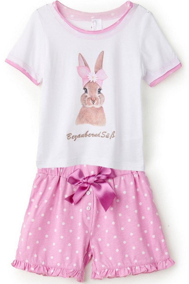 Louis & Louisa Pyjama Schlafanzug Kinder - HASE - weiß/rosa von Louis & Louisa