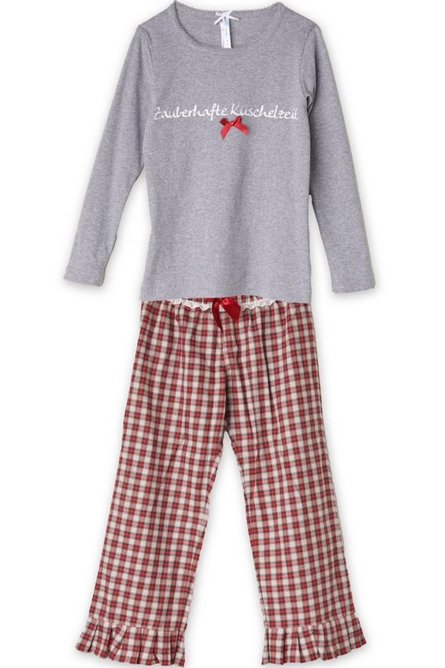 Louis & Louisa Pyjama Schlafanzug Kinder - KUSCHELZEIT - grau/rot kariert von Louis & Louisa
