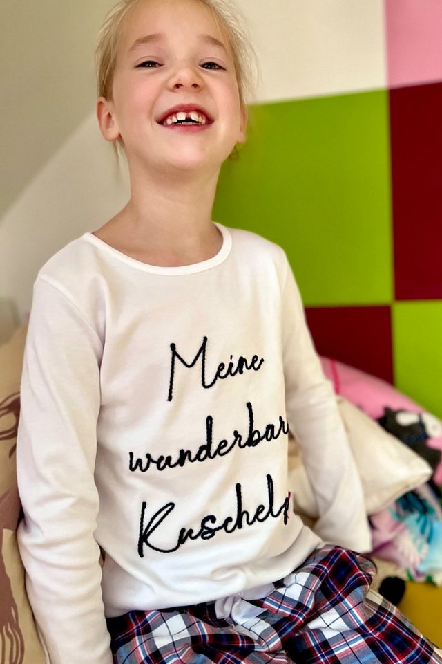 Louis & Louisa Pyjama Schlafanzug Kinder - WUNDERBARE KUSCHELZEIT - weiß/karo von Louis & Louisa