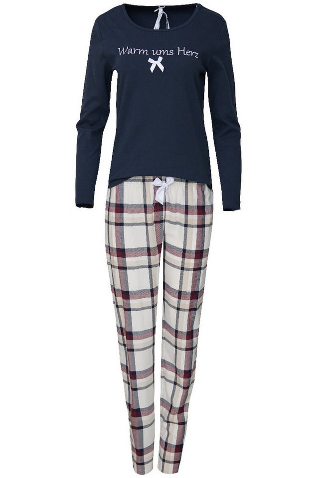 Louis & Louisa Schlafanzug Pyjama Damen - WARM UMS HERZ - dunkelblau/flanell von Louis & Louisa