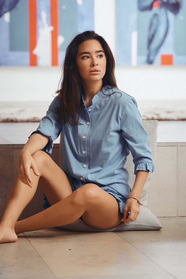 Louis & Louisa Shorty Louis & Louisa Damen Short-Set Knopfleiste blau von Louis & Louisa