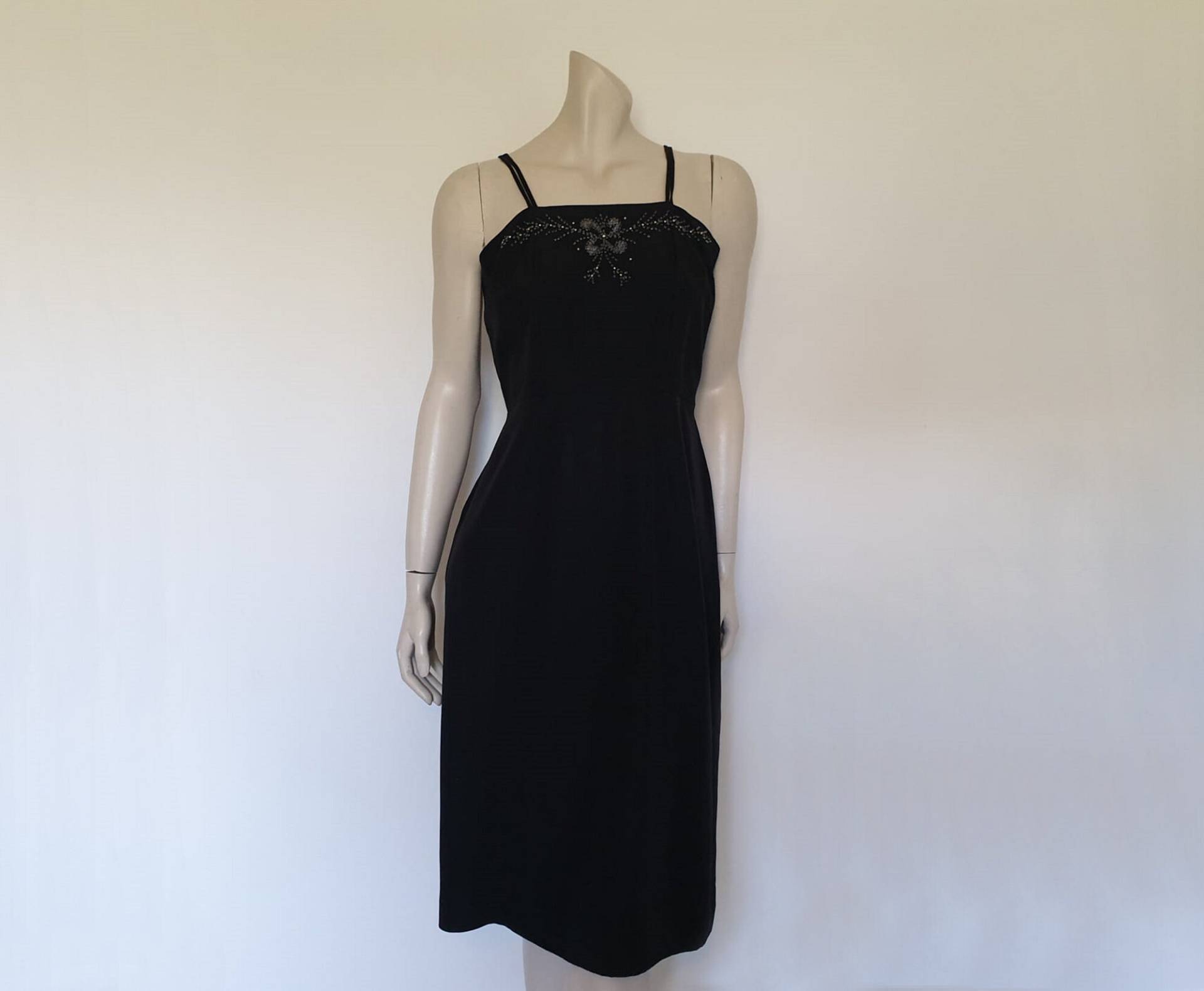 1950S Schwarzes Perlen Cocktailkleid - Büste 94 cm von LouisaAmeliaJane