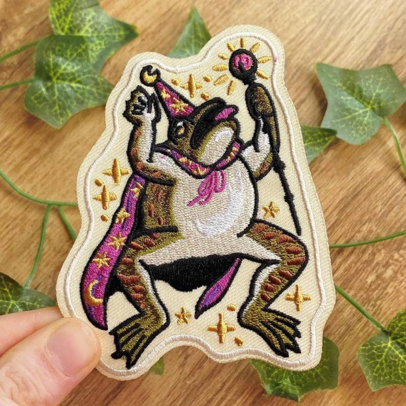 Dancing Wizard Froggy Vintage Iron On Patch | Clothing Accessories Witchy Embroidery Patches von Louisenkind