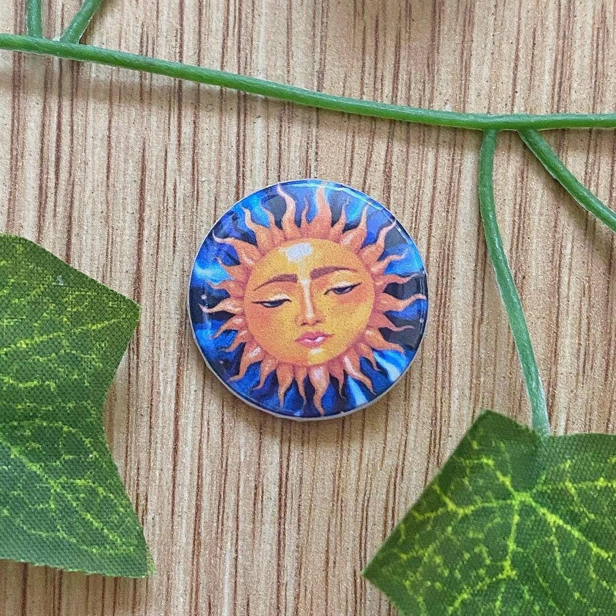 Vintage Hippie Sun Button Pin | 25 Mm 1" Pinback Buttons Whimsigoth Jewelry von Louisenkind