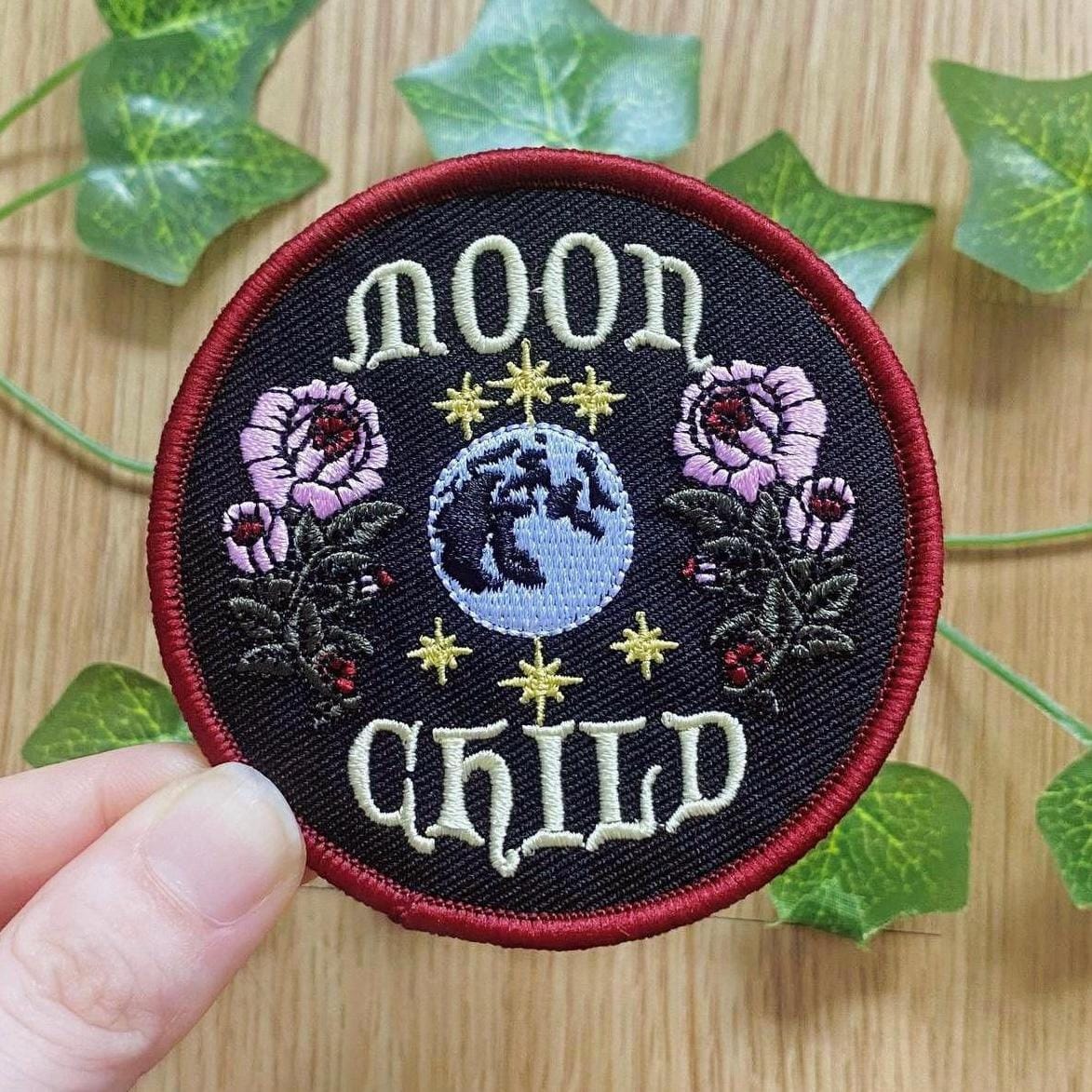 Vintage Witchy Moon Child Iron On Patch | Clothing Accessories Hippie Embroidery Patches von Louisenkind