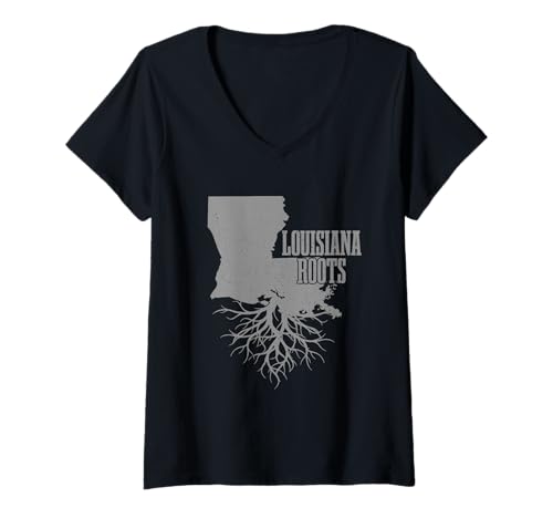 Damen Louisiana Roots Vintage USA Patriotische Stolzkarte Geschenk T-Shirt mit V-Ausschnitt von Louisiana Roots - Pride Gifts & Apparel Co.