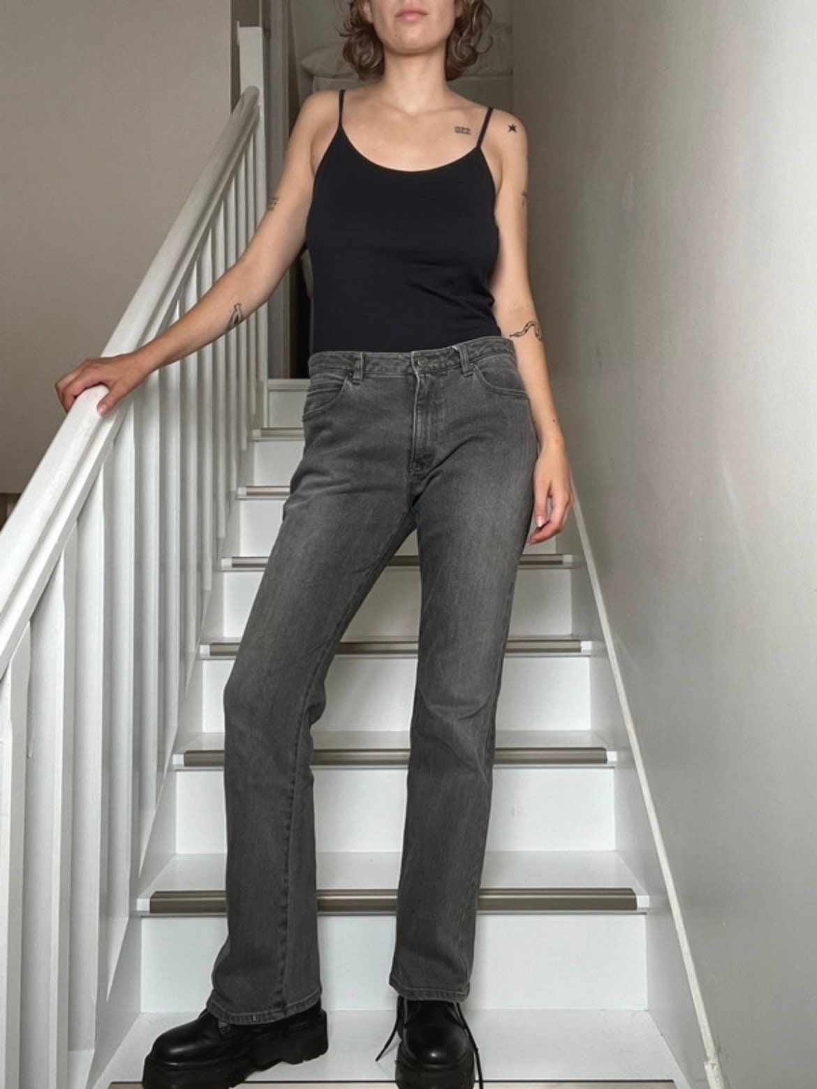 Gerade Schwarze Waschung Vintage Jeans Y2K 2000Er Jahre Gerades Bein Mid Rise Ausgestellte Bootcut Denim von LouisonStudio