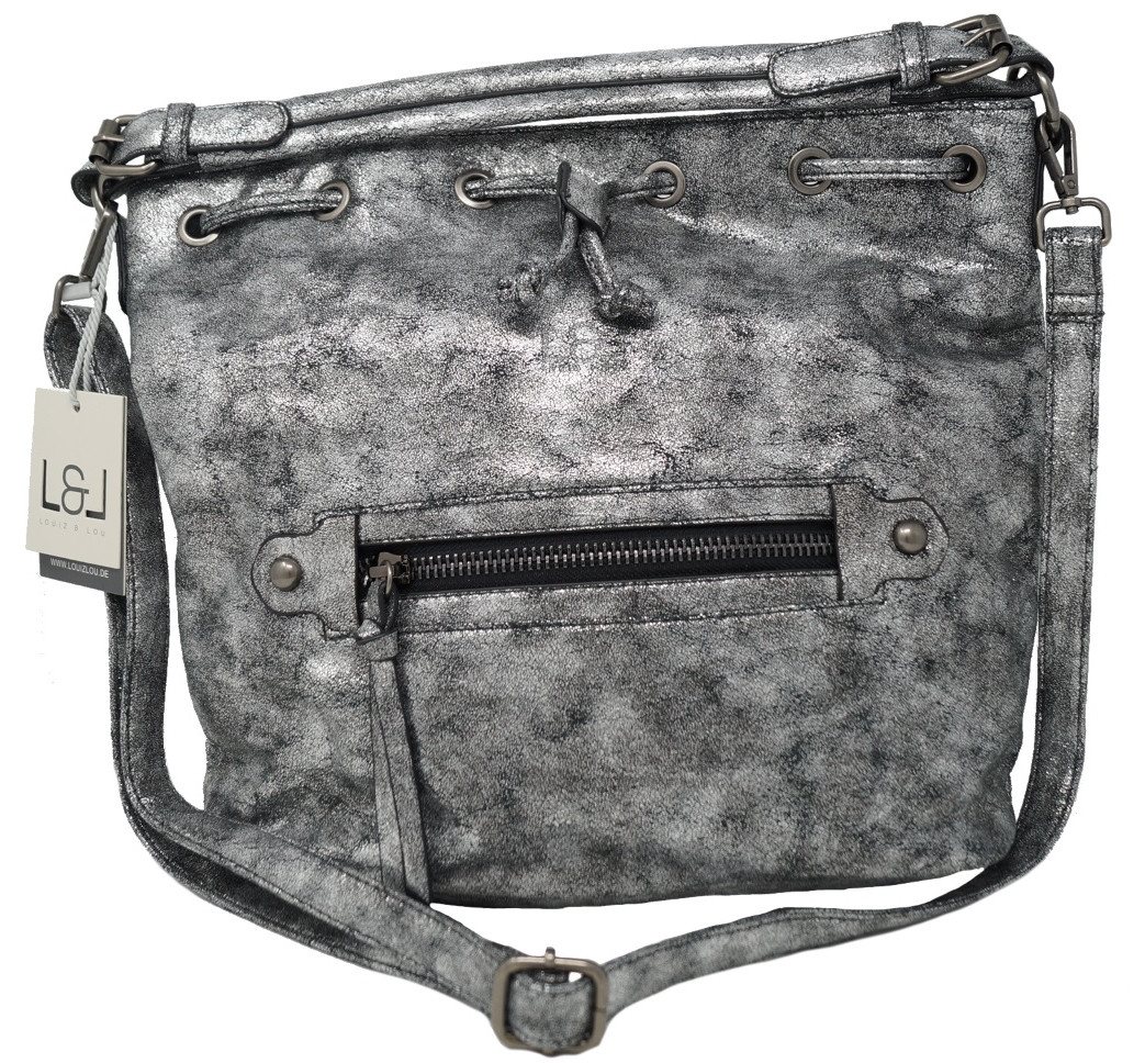 Louiz & Lou Handtasche 2213, Umhängetasche mit Zugband in Metallicoptik, Magnetverschluss von Louiz & Lou