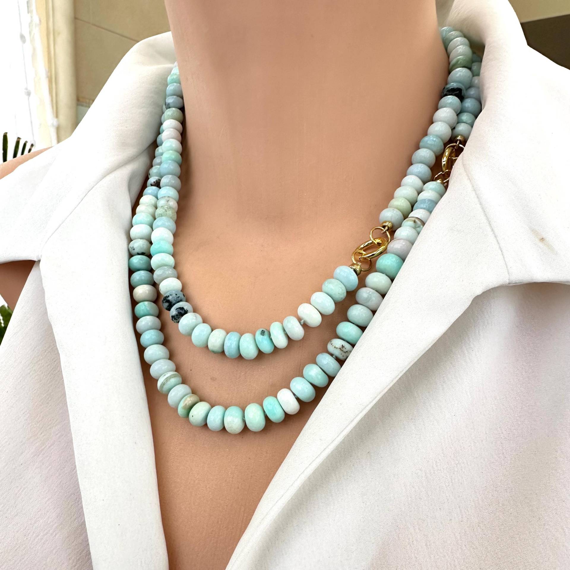 Blauer Peru Opal Candy Anhänger Gold Vermeil Sterling Silber Verschluss, 45 cm Oder 50 von Louliapearljewelry