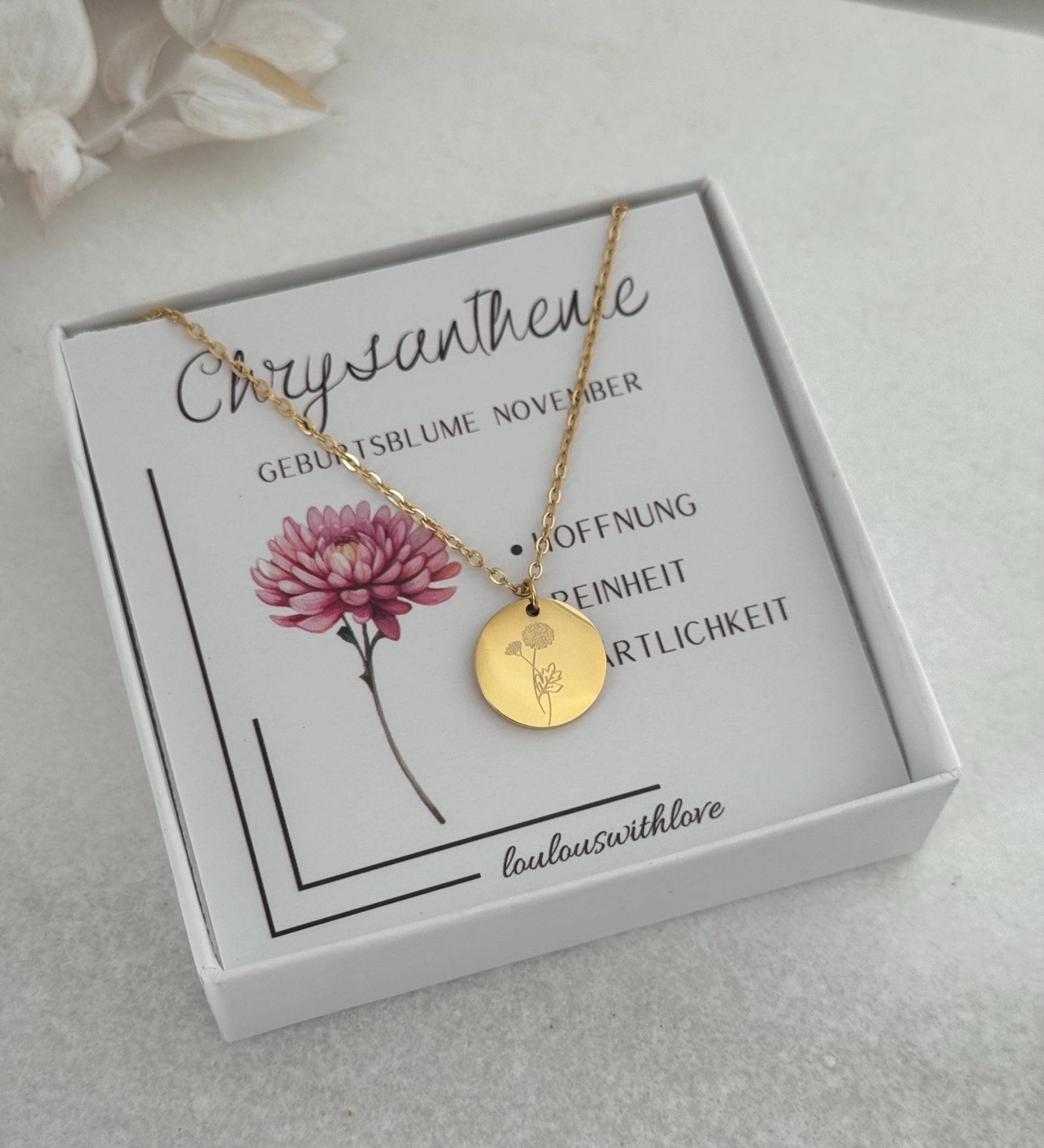 Geburtsblumen Kette + Geburtsstein | Birthflower |Geburtsblume Namenskette |sternzeichen |Edelstahl Rosé, Gold, Silber, |Geschenk Geburt von LoulousWithLove