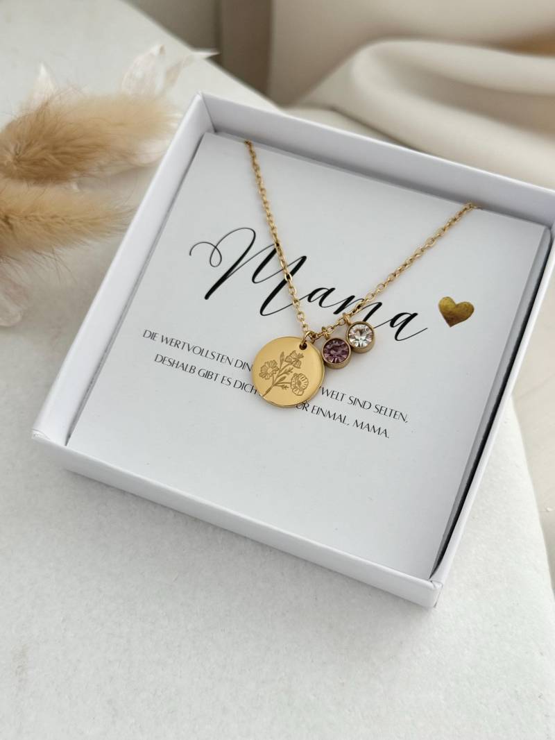 Geburtsblumen Strauß Kette + Geburtsstein | Birthflower Blumenstrauß Namenskette |Edelstahl Rosé, Gold, Silber, Geschenk Geburt Mama von LoulousWithLove