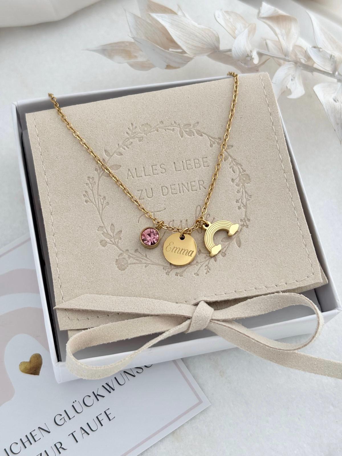 Halskette Regenbogen Anhänger | Konfirmation Taufkette Edelstahl Silber Gold Rosé Mutmacher Glücksbringer Geschenk Schulanfang von LoulousWithLove