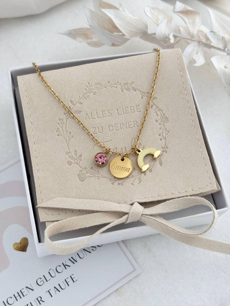Halskette Regenbogen Anhänger | Konfirmation Taufkette Edelstahl Silber Gold Rosé Mutmacher Glücksbringer Geschenk Schulanfang von LoulousWithLove