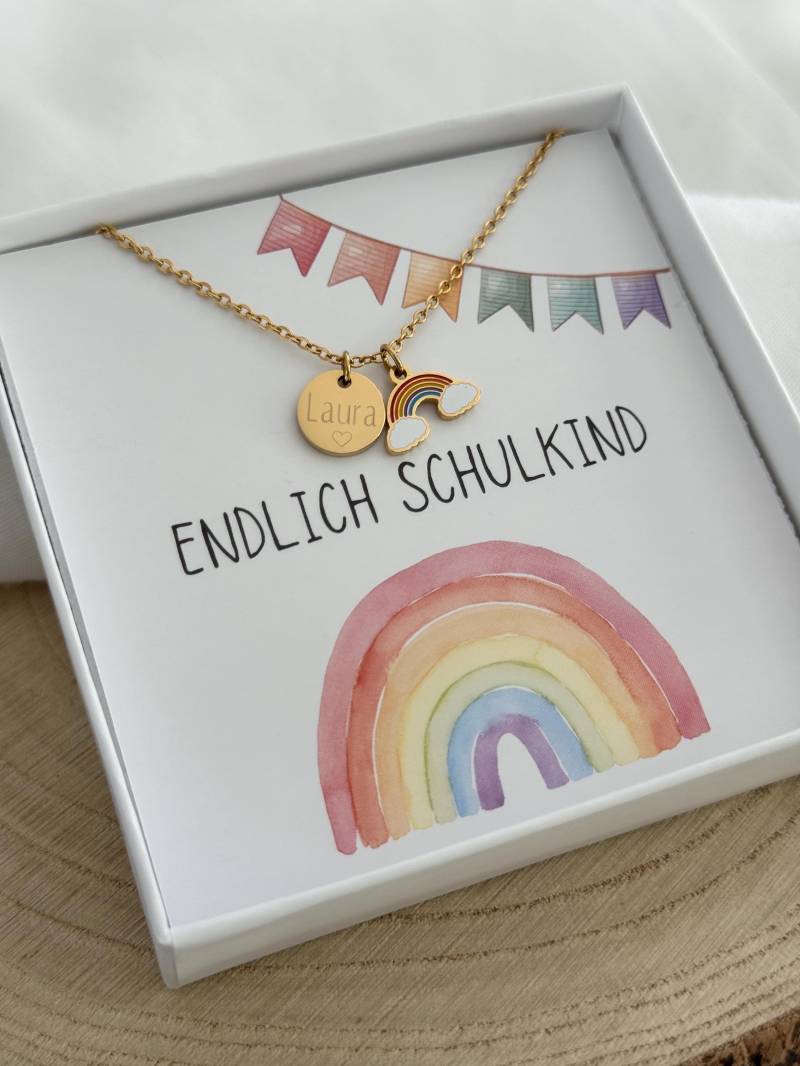 Halskette "Regenbogen" Anhänger | Schulanfang 2025 Taufe Edelstahl Silber Gold Rosé Bunter Regenbogen Glücksbringer von LoulousWithLove
