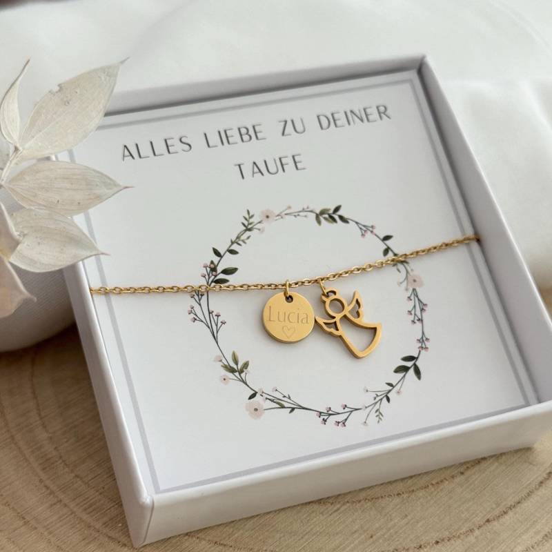 Kinder Armband Schutzengel Regenbogen Lebensbaum Ichtys Kreuz Gravurplättchen Taufe Konfirmation Kommunion Schulanfang von LoulousWithLove