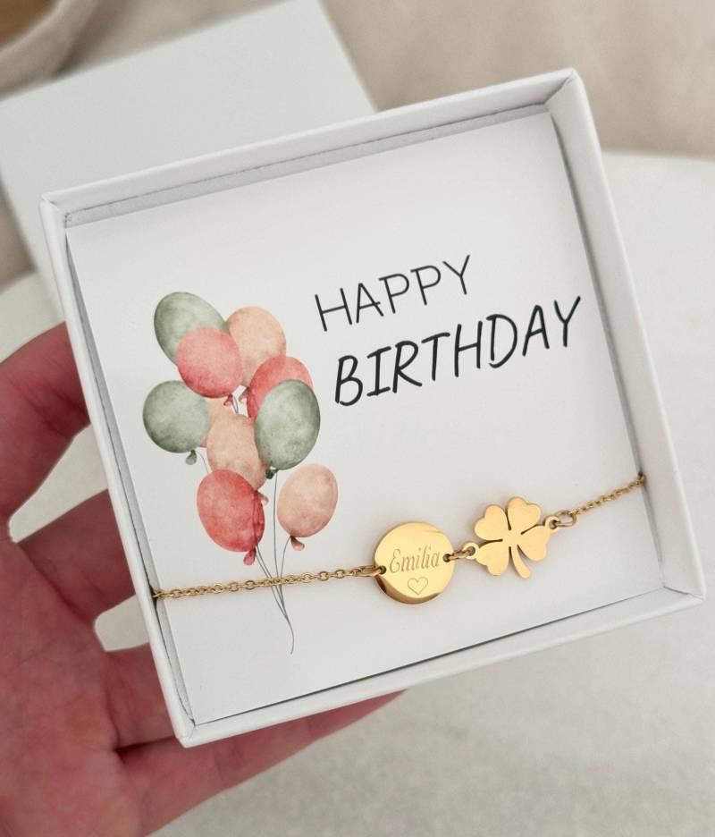 Kinderarmband Personalisiert | Armband Kleeblatt Taufe Kommunion Mutmacher Geschenk Kind Schultüte Edelstahl Glücksarmband von LoulousWithLove