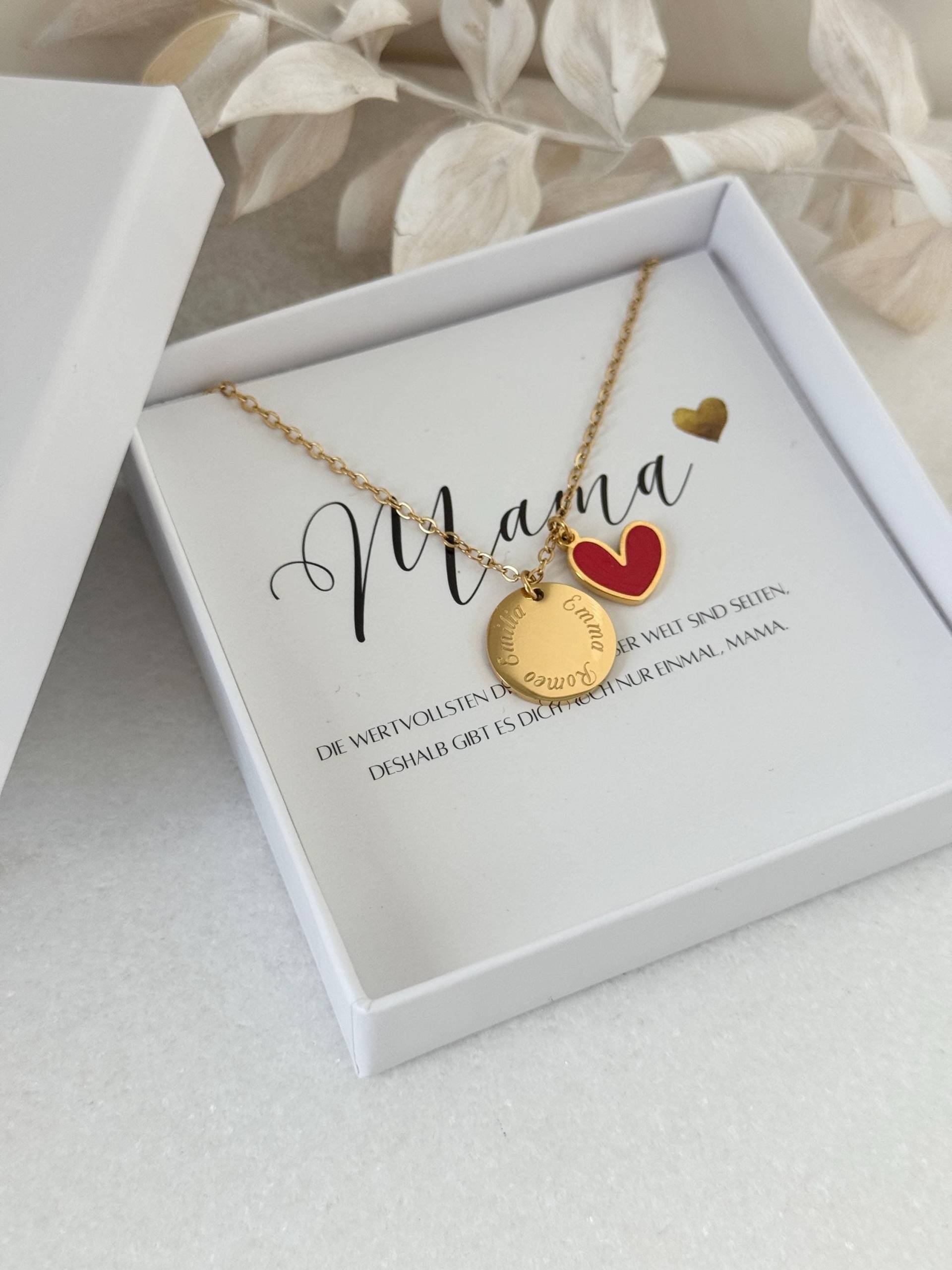 Personalisierte Herzkette Aus Edelstahl | Mit Graviertem Plättchen| Herzanhänger Muttertag Geburtsblumenkette Personalisiert von LoulousWithLove