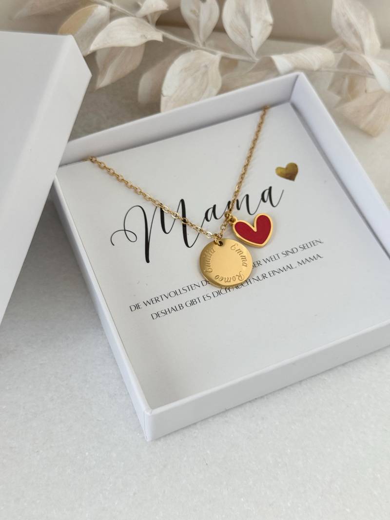 Personalisierte Herzkette Aus Edelstahl | Mit Graviertem Plättchen| Herzanhänger Muttertag Geburtsblumenkette Personalisiert von LoulousWithLove