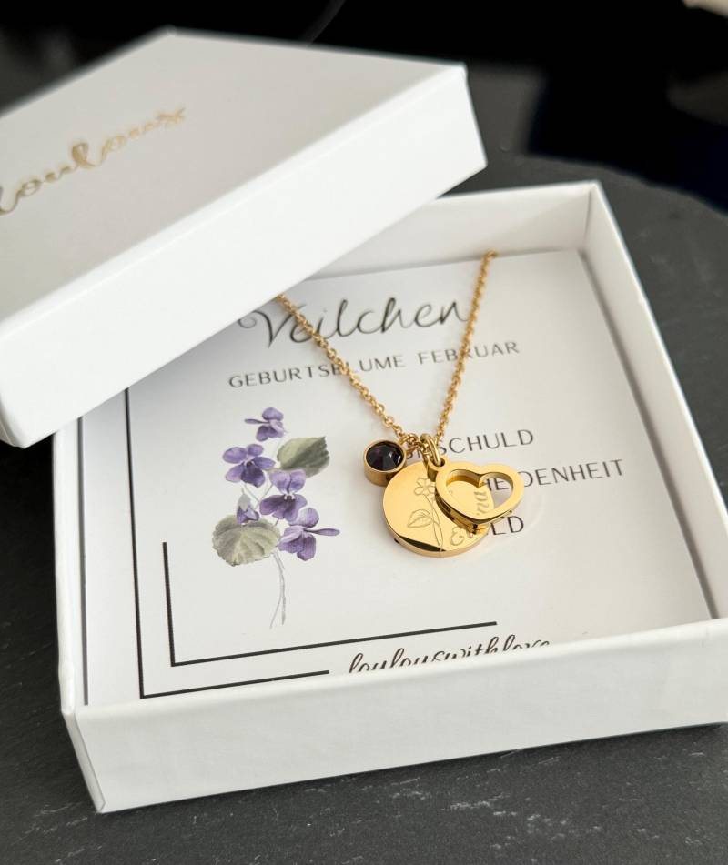 Personalisierte Herzkette Mit Fotokarte Und Wunschtext | Graviertem Plättchen| Herzanhänger Muttertagsgeschenk von LoulousWithLove