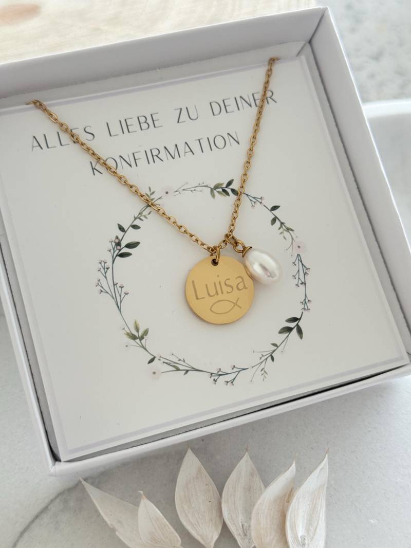 Personalisierte Taufkette Mit Echter Süßwasserperle Perlenkette in 18K Gold, Silber, Rosé | Geschenk Kommunion| Konfirmation Taufe von LoulousWithLove