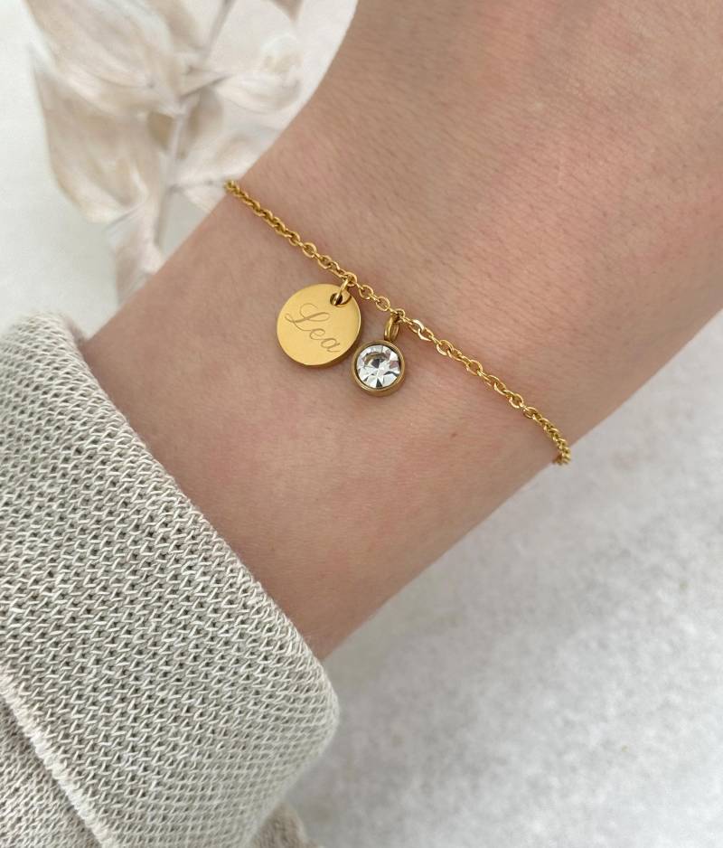 Personalisiertes Armband Mit Geburtsstein, Edelstahl, Wasserfest, Armkette Gravurplättchen Und Silber, 18K Gold, Rosé von LoulousWithLove