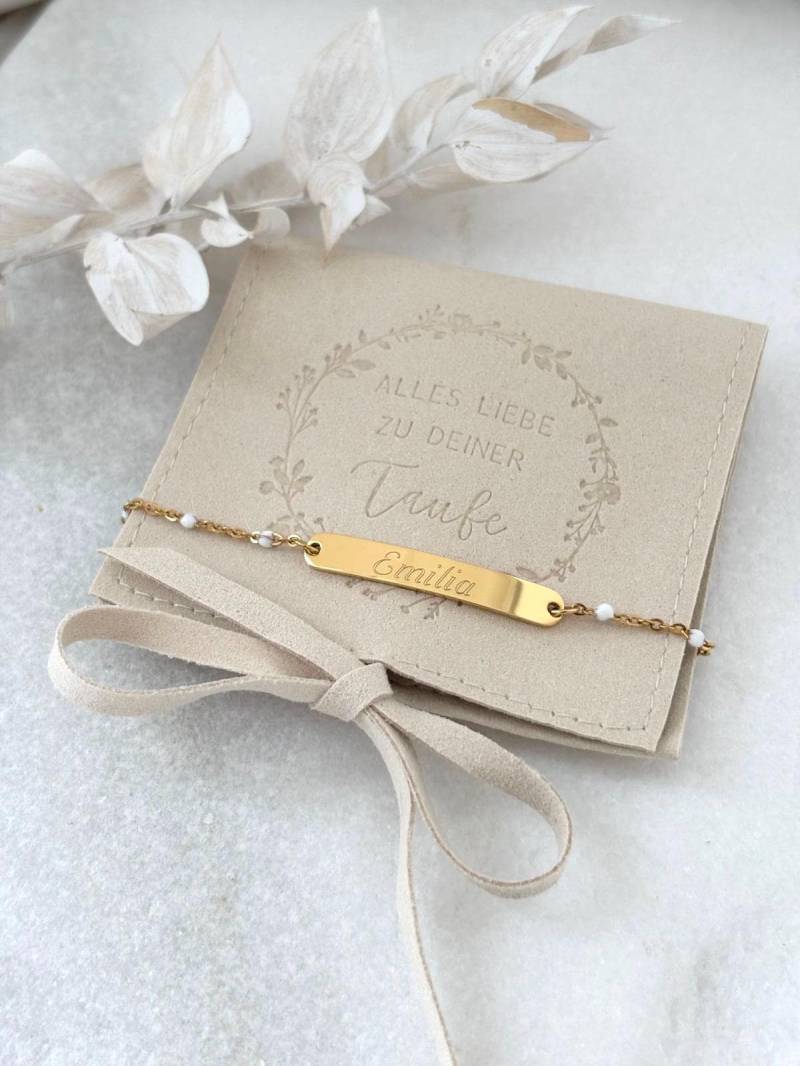 Personalisiertes Taufarmband 18K Gold, Silber, Rosé | Armband Emaille Kügelchen Gravur Plättchen| Geschenk Kommunion Konfirmation Taufe von LoulousWithLove
