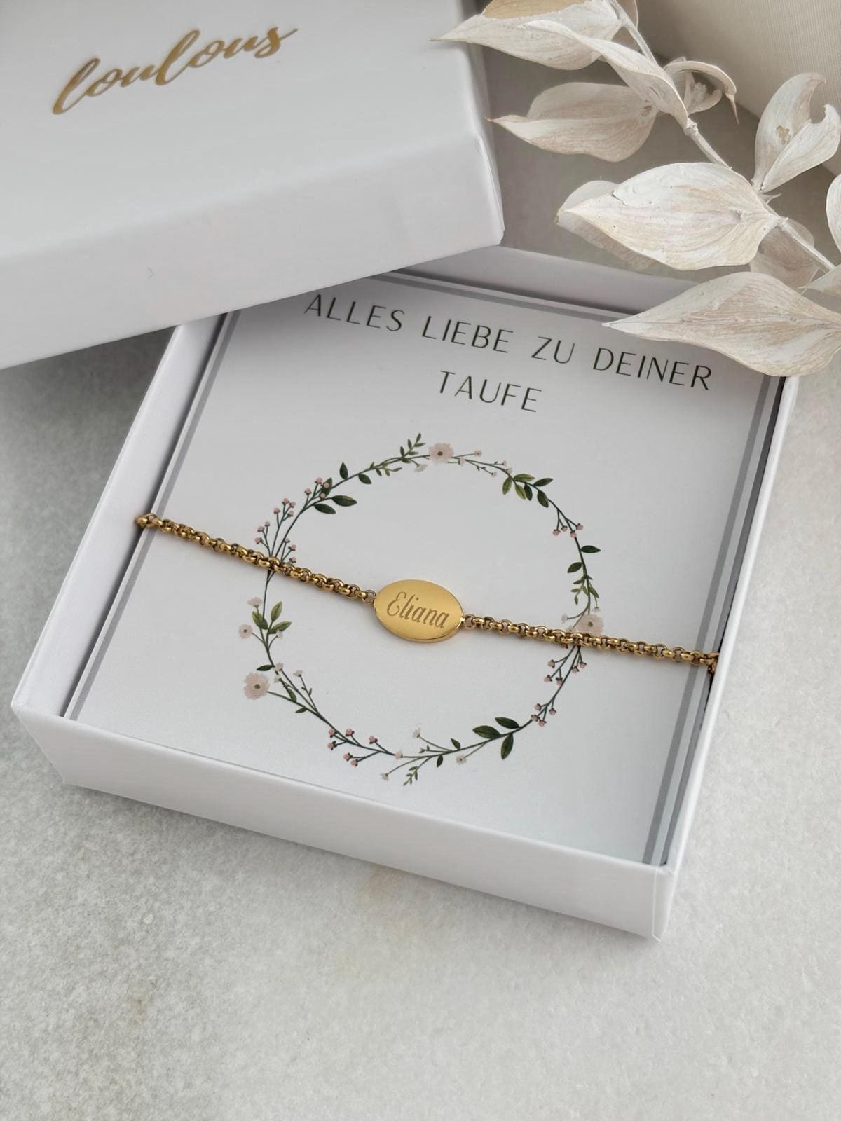 Personalisiertes Taufarmband 18K Gold, Silber, Rosé | Armband Emaille Kügelchen Gravur Plättchen| Geschenk Kommunion Konfirmation Taufe von LoulousWithLove