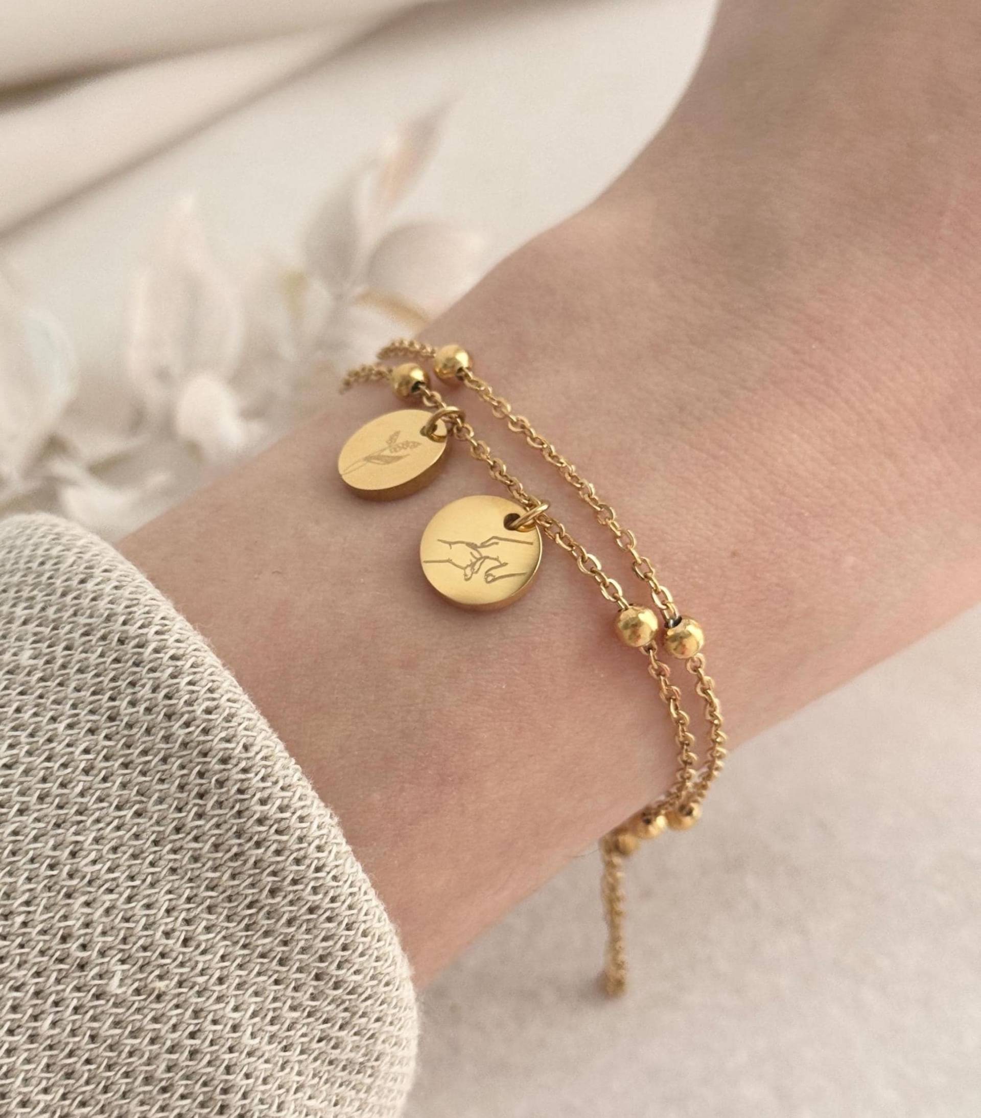 Zweireihiges Personalisiertes Kugelarmband Wahlweise Mit Geburtsstein, Kugelarmband, Armband Graviert, Edelstahl, Silber, 18K Gold, Rosé von LoulousWithLove