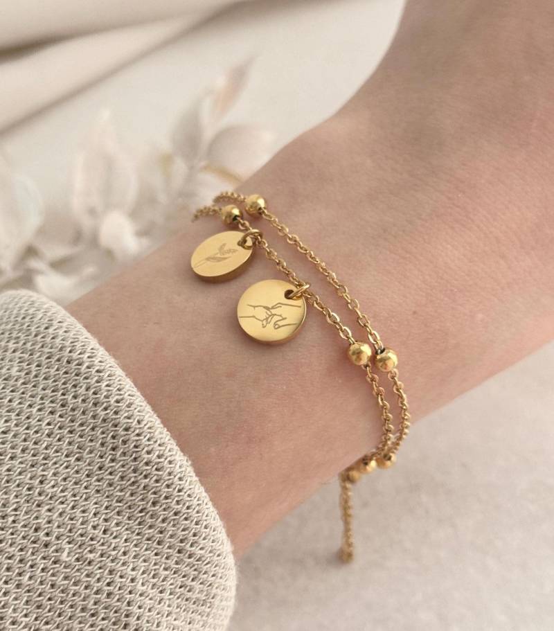 Zweireihiges Personalisiertes Kugelarmband Wahlweise Mit Geburtsstein, Kugelarmband, Armband Graviert, Edelstahl, Silber, 18K Gold, Rosé von LoulousWithLove