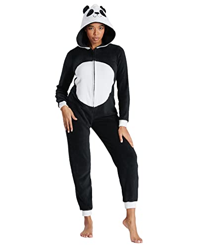 Damen Onesie / einteiliger Schlafanzug mit 3D-Ohren, Schwarz - Paula The Panda - Größe: 48 von Loungeable Boutique