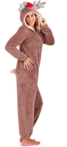 Damen Onesie / einteiliger Schlafanzug mit 3D-Ohren Gr. Medium (40-42), rentier von Loungeable Boutique