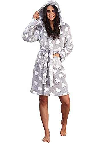 Loungeable Boutique Heat Treats Damen-Bademantel mit Kapuze aus Flanell und Fleece, Grau Gr. Large, grau von Loungeable Boutique