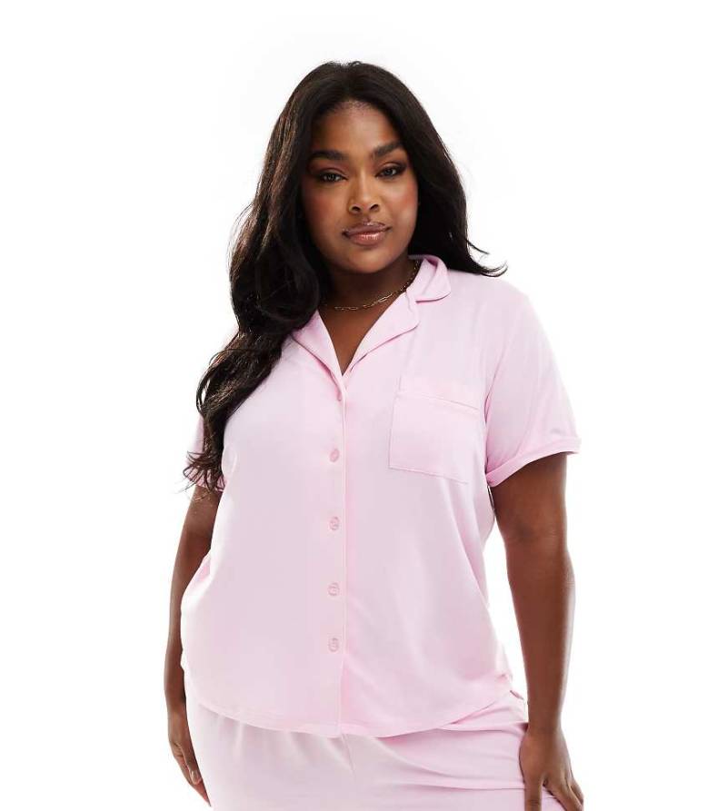 ASOS DESIGN Curve - Jersey-Pyjama in Rosa mit kurzärmligem Hemd und Shorts-Bunt von Loungeable
