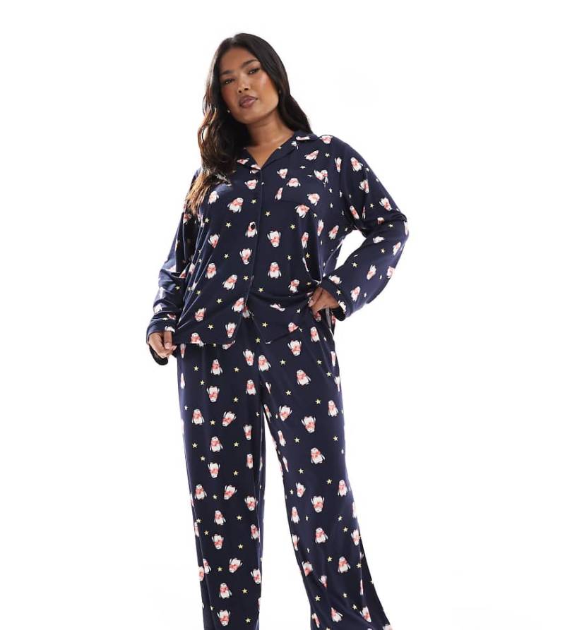 Loungeable Curve - Weihnachten - Sehr weicher Schlafanzug aus Jersey in Marineblau mit Pinguinprint von Loungeable
