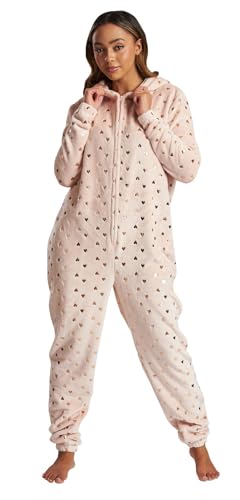 Loungeable Damen Jumpsuit Langer Overall Einteiler Foil Heart Luxury Fleece All In One 793072 goldene Herzen S von Loungeable