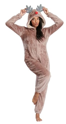 Loungeable Damen Jumpsuit Langer Overall Einteiler Reindeer 798063 Rentier Tier-Kostüm S von Loungeable