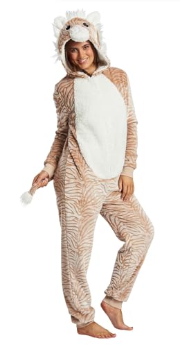 Loungeable Damen Jumpsuit Langer Overall Einteiler Tiger Luxury Fleece All In One 793076 3D Tier-Kostüm Karneval L von Loungeable