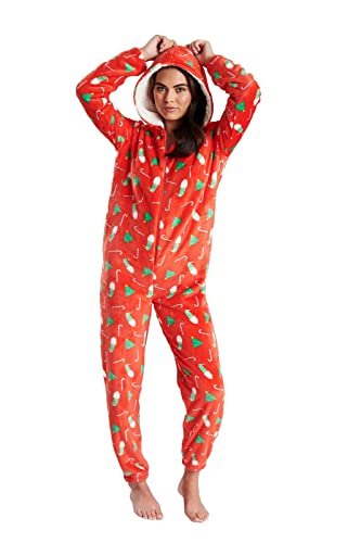 Loungeable Damen Jumpsuit Langer Overall Einteiler mit Kapuze Weihnachten Christmas mit Sherpa-Futter 791192 M von Loungeable