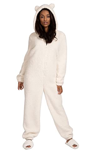 Loungeable Damen Jumpsuit Overall Einteiler Cream Sherpa All in One with Ears 798085CRM L von Loungeable