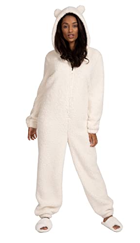 Loungeable Damen Jumpsuit Overall Einteiler Cream Sherpa All in One with Ears 798085CRM M von Loungeable