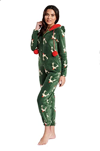 Loungeable Damen Jumpsuit Overall Einteiler Forest Reindeer with Red Sherpa Lining 791229 S von Loungeable
