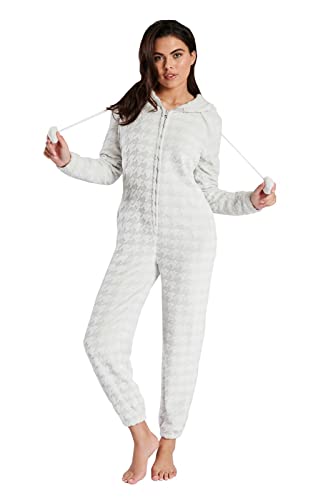 Loungeable Damen Jumpsuit Overall Einteiler Silver Grey Houndstooth Hooded 791220 L von Loungeable