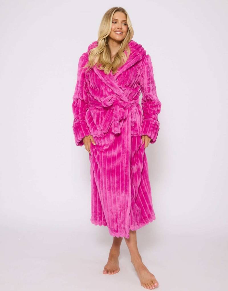 Loungeable - Flauschiger, luxuriöser Maxi-Bademantel in Rosa mit Kapuze von Loungeable
