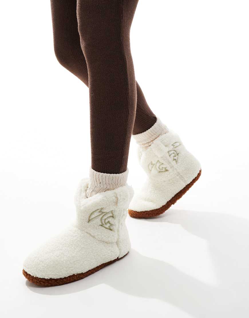 Loungeable - Hausschuh-Stiefel im Cowboy-Design aus Teddyfell in Cremeweiß von Loungeable