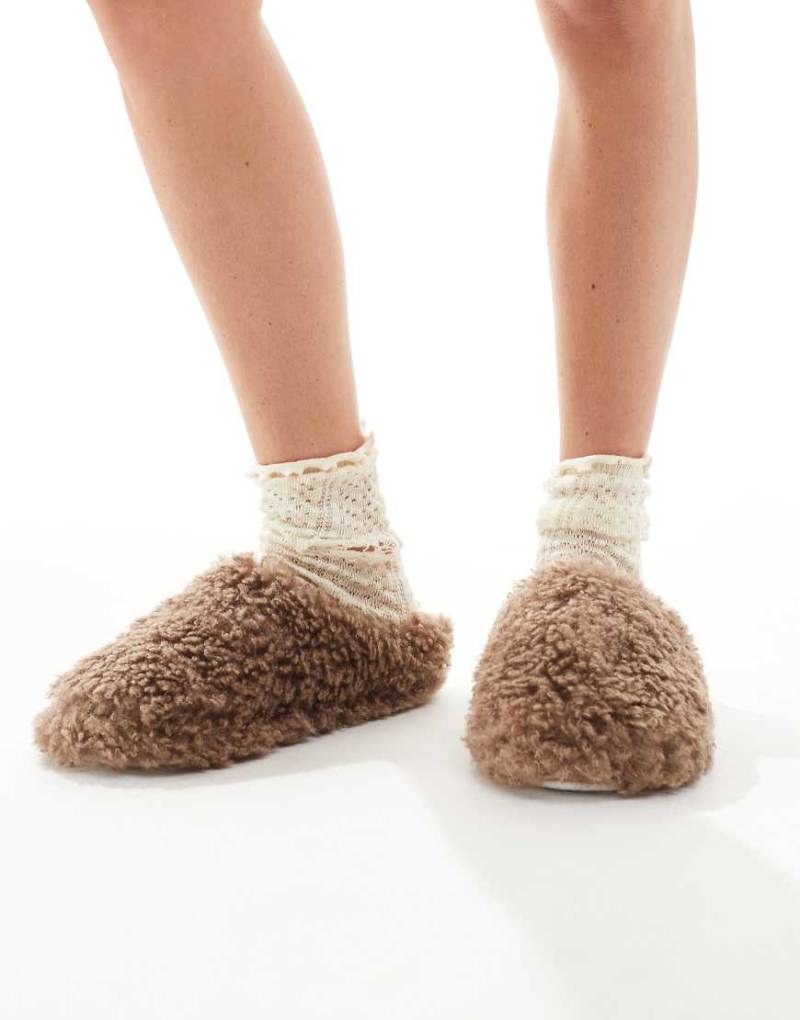 Loungeable - Hausschuhe in Mules aus kuscheligem Teddyfell in Mokkabraun von Loungeable